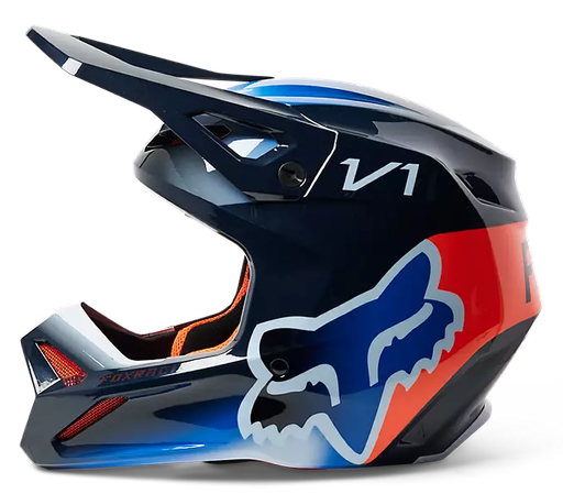 CASCO CROSS FOX V1 TOXSYK  AZUL OSCURO NARANJA BRILLO