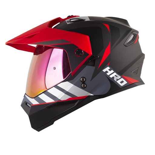 CASCO MULTIPROPOSITO HRO MX330 DOBLE VISOR YORCHI GRIS OSCURO ROJO MATE