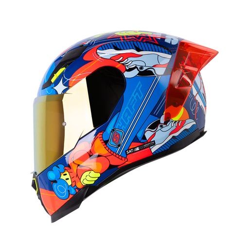 CASCO INTEGRAL SHAFT 562 R FAST FOOT AZUL OSCURO NARANJA BRILLO