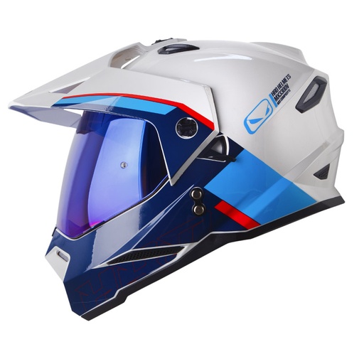CASCO MULTIPROPOSITO HRO MX330 DOBLE VISOR DOWNHILL GRIS CLARO AZUL BRILLO