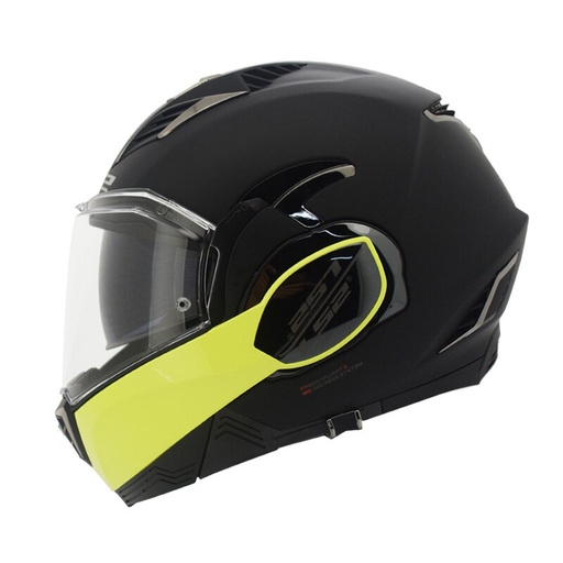 CASCO ABATIBLE LS2 900 VALIANT II HAMMER NEGRO AMARILLO MATE-INCLUYE PINLOCK