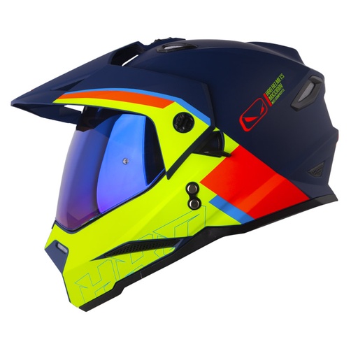 CASCO MULTIPROPOSITO HRO MX330 DOBLE VISOR DOWNHILL AZUL OSCURO NARANJADO MATE