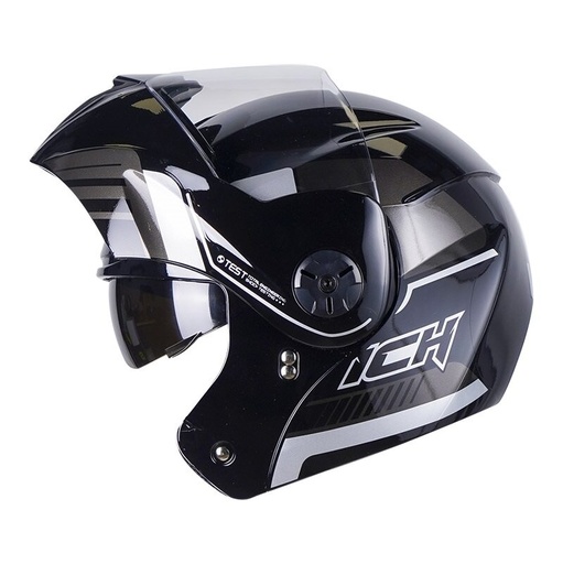 CASCO ABATIBLE ICH 3110DOT DOBLE VISOR LINUL NEGRO SILVER BRILLO