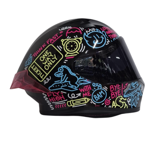 CASCO INTEGRAL ICH 503 DOOOODLE NEGRO FUCSIA BRILLO VISOR NEGRO