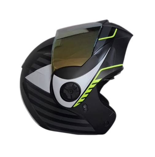 CASCO ABATIBLE ICH 3110 DOBLE VISOR BUZZ NEGRO AMARILLO MATE VISOR DORADO