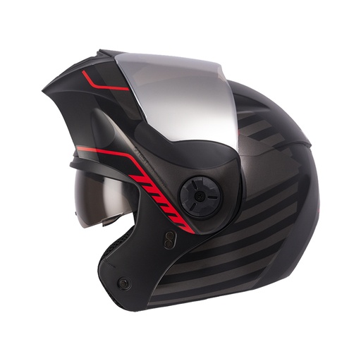 CASCO ABATIBLE ICH 3110 DOBLE VISOR BUZZ NEGRO ROJO MATE VISOR SILVER