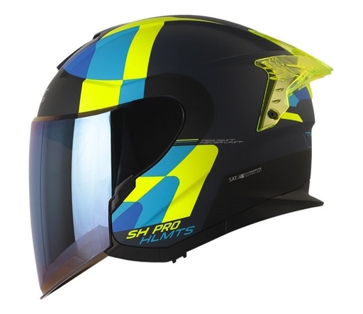CASCO ABIERTO SHAFT SHPRO240 DOBLE VISOR TRAMER AZUL OSCURO AMARILLO MATE