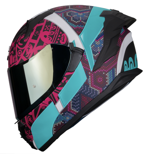 CASCO INTEGRAL HAX OBSIDIAN DOBLE VISOR HUICHOL NEGRO AQUA MATE
