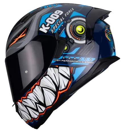 CASCO INTEGRAL HAX OBSIDIAN DOBLE VISOR K-009 AZUL BRILLO