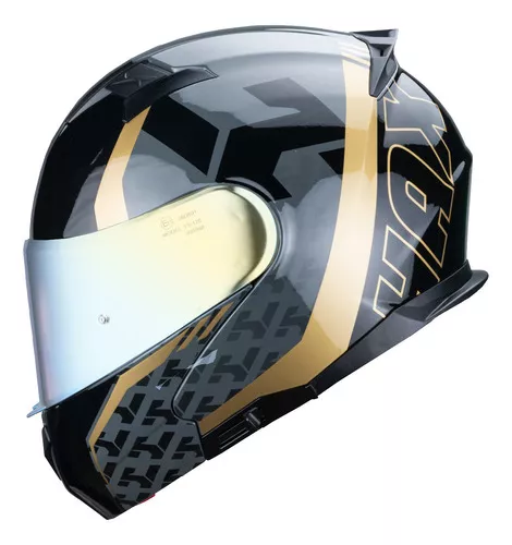CASCO ABATIBLE HAX AMATISTA DOBLE VISOR WIND NEGRO DORADO BRILLO