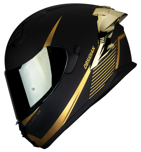 CASCO INTEGRAL HAX OBSIDIAN DOBLE VISOR SOLID NEGRO DORADO BRILLO