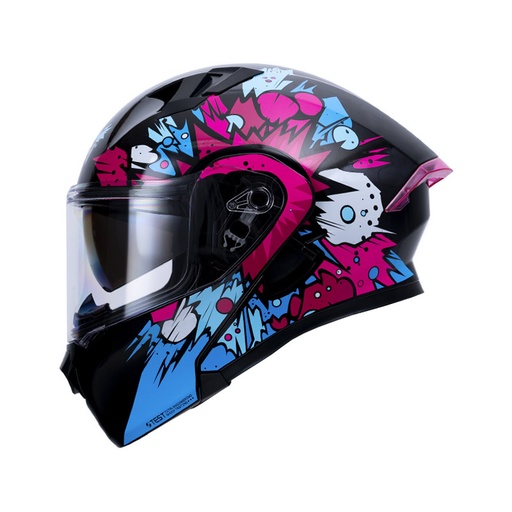 CASCO ABATIBLE ICH 3120 DOBLE VISOR COMIC BOOM NEGRO FUCSIA MATE VISOR TRANSPARENTE