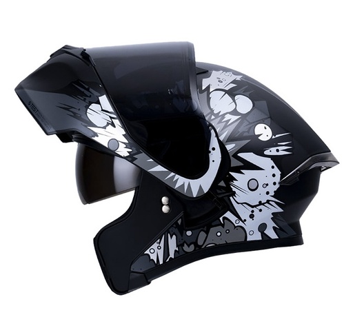 CASCO ABATIBLE ICH 3120 DOBLE VISOR COMIC BOOM NEGRO BLANCO MATE VISOR NEGRO