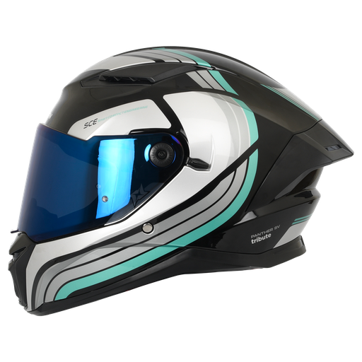 CASCO INTEGRAL SPARTAN DOBLE VISOR PANTHER TRIBUTE B6 NEGRO GRIS TURQUESA BRILLO