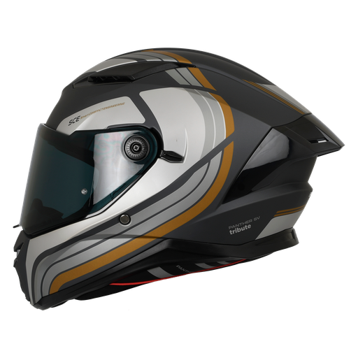 CASCO INTEGRAL SPARTAN DOBLE VISOR PANTHER TRIBUTE D9 NEGRO GRIS DORADO MATE