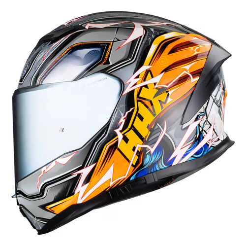 CASCO INTEGRAL HAX FORCE DOBLE VISOR THUNDER NARANJA GRIS BRILLO