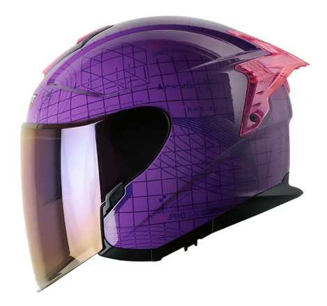CASCO ABIERTO SHAFT SHPRO240 DOBLE VISOR ARE WE ALON MORADO FUCSIA BRILLO