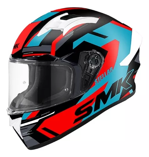 CASCO INTEGRAL SMK STELLAR GL253 ROJO AZUL BLANCO BRILLO