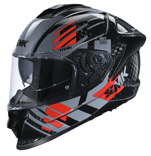 CASCO INTEGRAL SMK TITAN CARBON T-RACE GRIS ROJO BRILLO