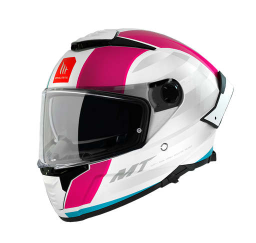 CASCO INTEGRAL MT FF118 THUNDER 4 DOBLE VISOR TREADS C8 BLANCO FUCSIA AZUL CLARO BRILLO