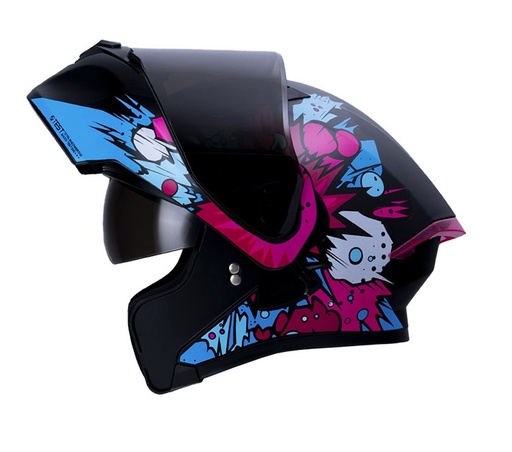 CASCO ABATIBLE ICH 3120 DOBLE VISOR COMIC BOOM NEGRO FUCSIA MATE VISOR NEGRO