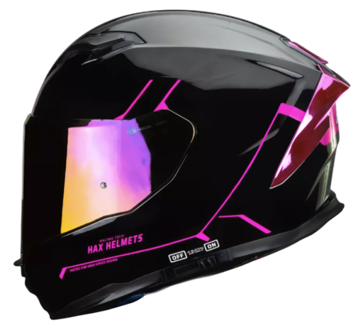 CASCO INTEGRAL HAX FORCE DOBLE VISOR SOLID NEGRO ROSADO BRILLO 