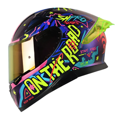 CASCO INTEGRAL SHAFT SHPRO612 DOBLE VISOR FUNNY CAMALEON AMARILLO BRILLO