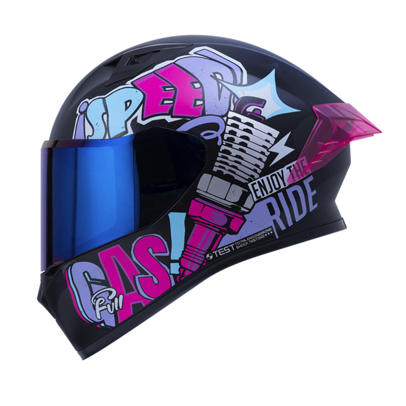 CASCO INTEGRAL ICH 503 MAGIC NEGRO LILA MATE VISOR AZUL