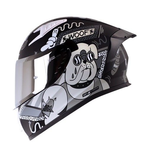 CASCO INTEGRAL SHAFT SH526SP EVO UNGLORIOUS DOGS NEGRO GRIS MATE VISOR PLATA