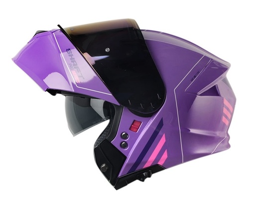 CASCO ABATIBLE SHAFT SHPRO4000 EVO DOBLE VISOR MERLO MORADO FUCSIA BRILLO VISOR MORADO