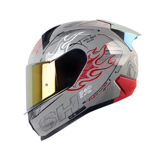 CASCO INTEGRAL SHAFT SH560 EVO SKETCH GRIS ROJO BRILLO VISOR DORADO