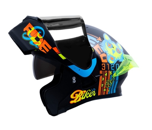CASCO ABATIBLE ICH 3120 DOBLE VISOR ELEMENTARY NEGRO NARANJA MATE VISOR SILVER