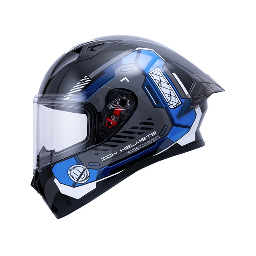 CASCO INTEGRAL ICH 503 X-LOCK NEGRO BLANCO AZUL BRILLO VISOR TRANSPARENTE
