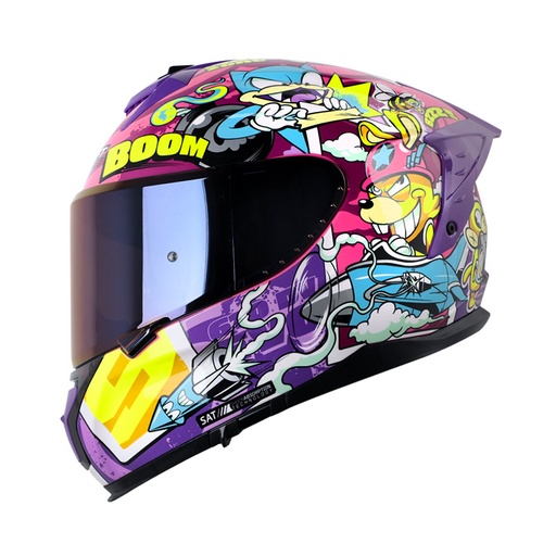 CASCO INTEGRAL SHAFT SHPRO610 EVO DOBLE VISOR WARZONE FUCSIA AZUL BRILLO VISOR MORADO