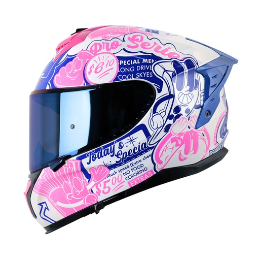 CASCO INTEGRAL SHAFT SHPRO610 EVO DOBLE VISOR FAST FOOD BLANCO PERLA FUCSIA BRILLO VISOR AZUL
