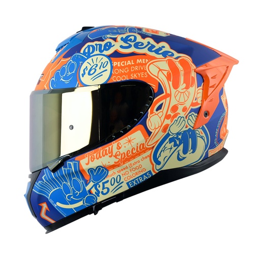 CASCO INTEGRAL SHAFT SHPRO610 EVO DOBLE VISOR FAST FOOD AZUL AZUL MATE VISOR DORADO