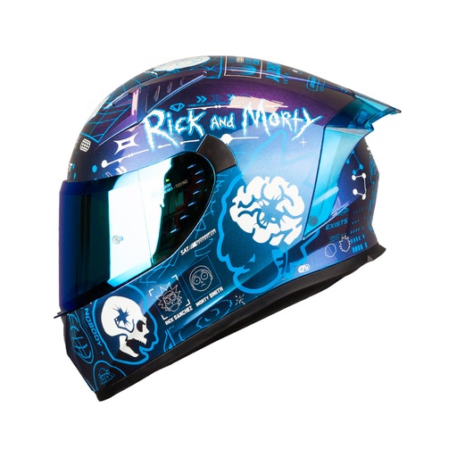 CASCO INTEGRAL SHAFT SH526SP EVO RICKVIVAL CAMALEON AZUL BRILLO SPOILER Y VISOR AZUL