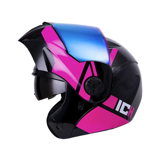 CASCO ABATIBLE ICH 3110DOT DOBLE VISOR WIND NEGRO FUCSIA MATE VISOR AZUL 