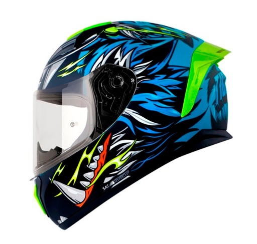 CASCO INTEGRAL SHAFT SH582SP EVO TIGERFACE NEGRO AZUL MATE VISOR TRANSPARENTE