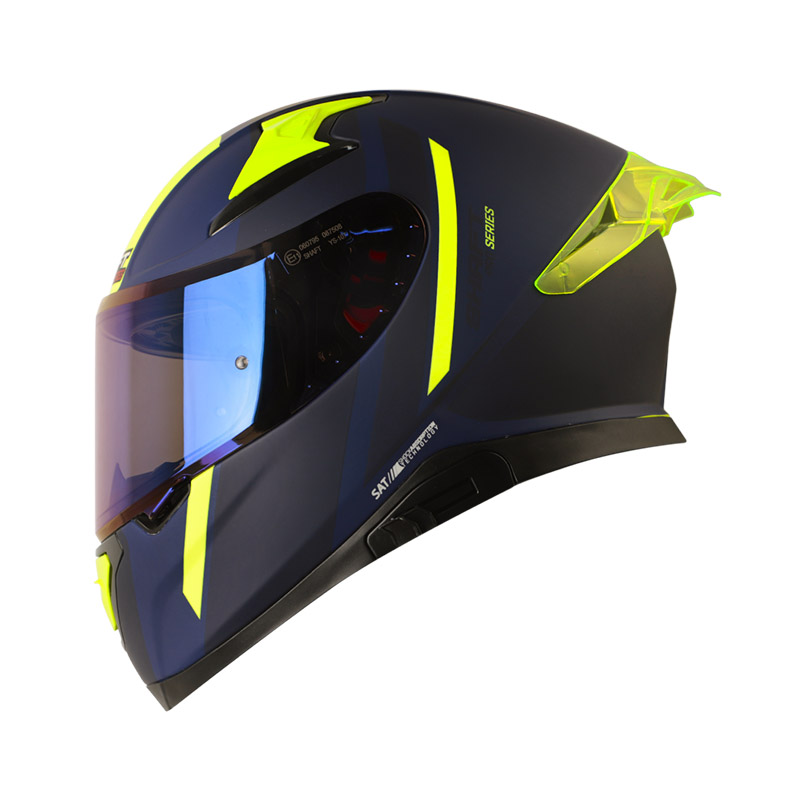 CASCO INTEGRAL SHAFT PRO 612 EVO DOBLE VISOR FREEPORT AZUL METALIZADO AMARILLO MATE VISOR AZUL