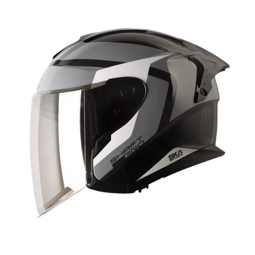 CASCO ABIERTO SHAFT SHPRO240 DOBLE VISOR MAISON GRIS OSCURO BLANCO BRILLO VISOR SILVER