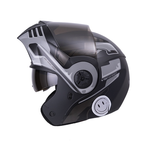 CASCO ABATIBLE ICH 3110DOT DOBLE VISOR ROBOTO NEGRO GRIS MATE VISOR NEGRO