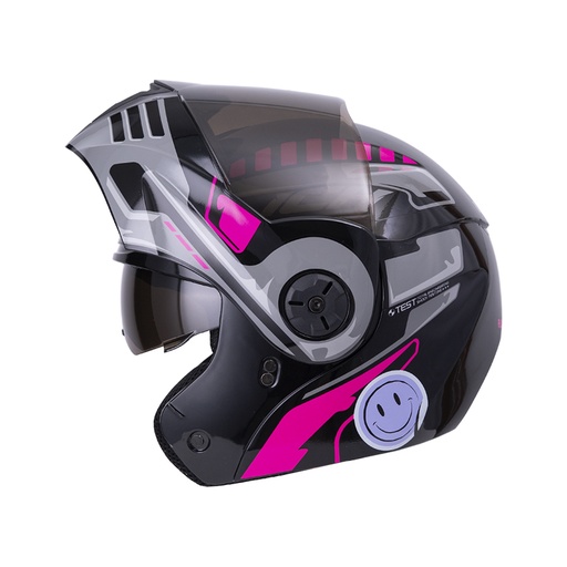 CASCO ABATIBLE ICH 3110DOT DOBLE VISOR ROBOTO NEGRO FUCSIA BRILLO VISOR NEGRO