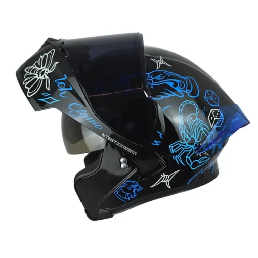 CASCO ABATIBLE ICH 3120 DOBLE VISOR TRADICIONAL NEGRO AZUL BRILLO VISOR NEGRO