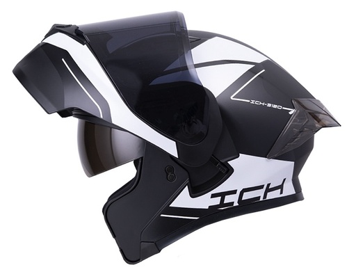 CASCO ABATIBLE ICH 3120 DOBLE VISOR MIXTER NEGRO BLANCO MATE VISOR NEGRO