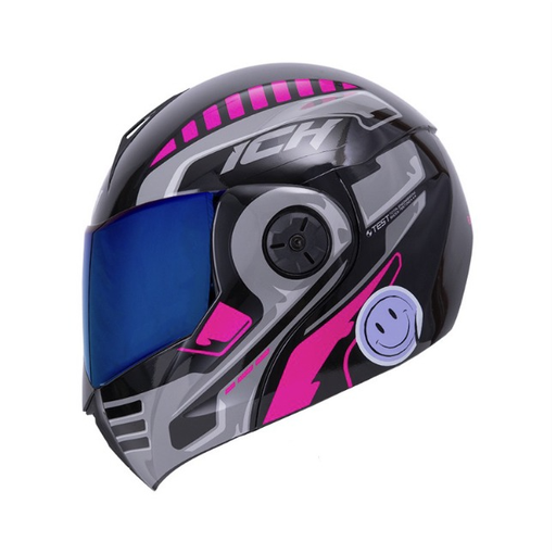 CASCO ABATIBLE ICH 3110DOT DOBLE VISOR ROBOTO NEGRO FUCSIA BRILLO VISOR AZUL