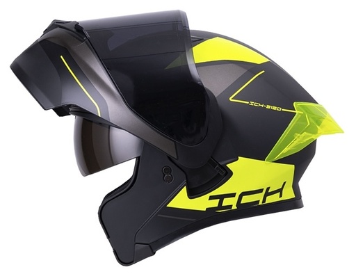 CASCO ABATIBLE ICH 3120 DOBLE VISOR MIXTER NEGRO AMARILLO MATE VISOR NEGRO