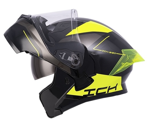 CASCO ABATIBLE ICH 3120 DOBLE VISOR MIXTER NEGRO AMARILLO BRILLO VISOR TRANSPARENTE