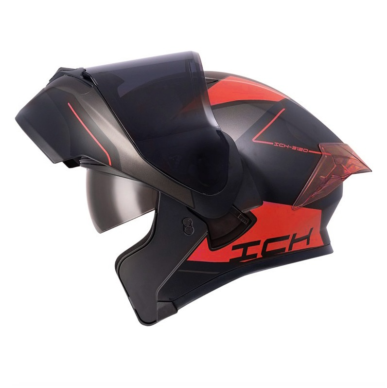 CASCO ABATIBLE ICH 3120 DOBLE VISOR MIXTER NEGRO ROJO MATE VISOR NEGRO