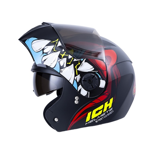 CASCO ABATIBLE ICH 3110DOT DOBLE VISOR NIDHOG NEGRO ROJO MATE VISOR NEGRO